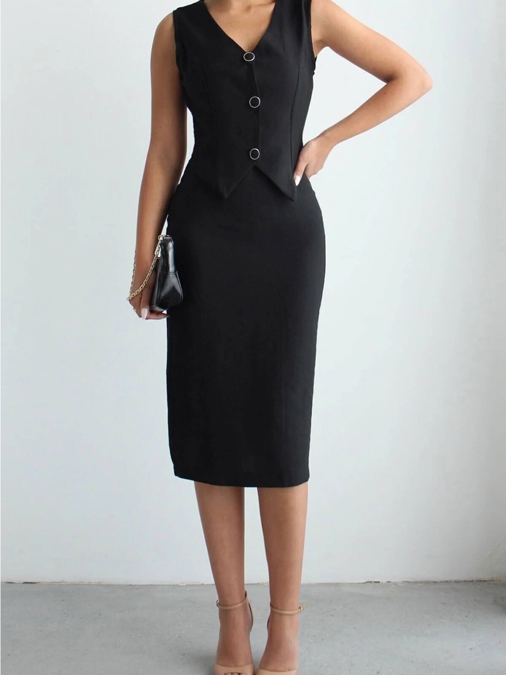 Zara charcoal V-Neck Button Sheath Dress NWOT